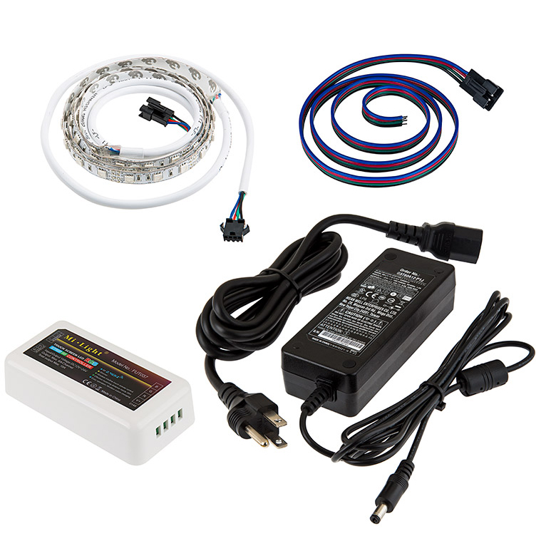 MiLight WiFi RGB Smart LED Strip Light Kit - 12V LED Tape Light/ Remote or Wi-Fi Controller Hub - 244 Lumens/ft